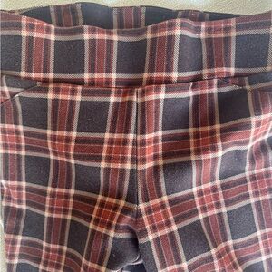 Brown/Orange Plaid straight leg twill pant. Fits like a legging. High waist. S.